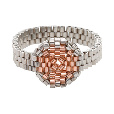 Anillo Diamantes 1 Redondo Plata Ajustable Rosa
